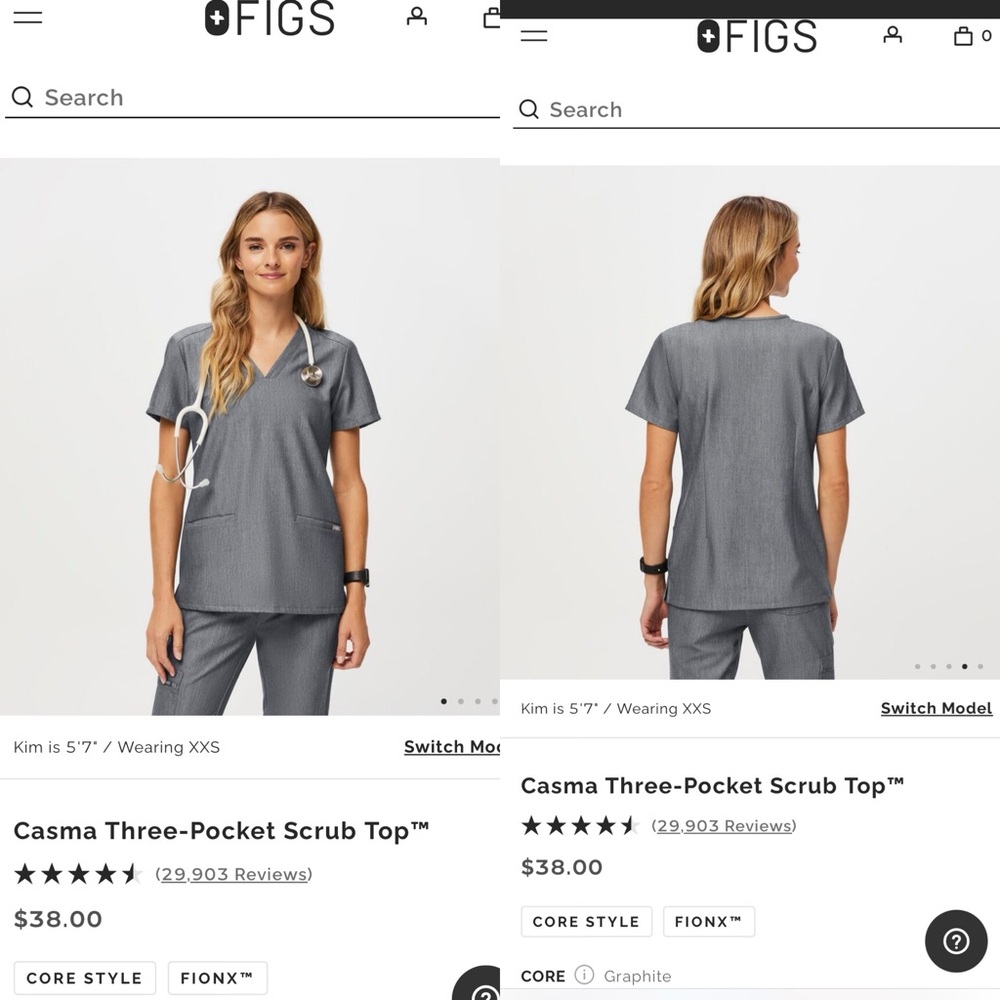 Casma three-pocket scrub top Medium graphite grey Figs